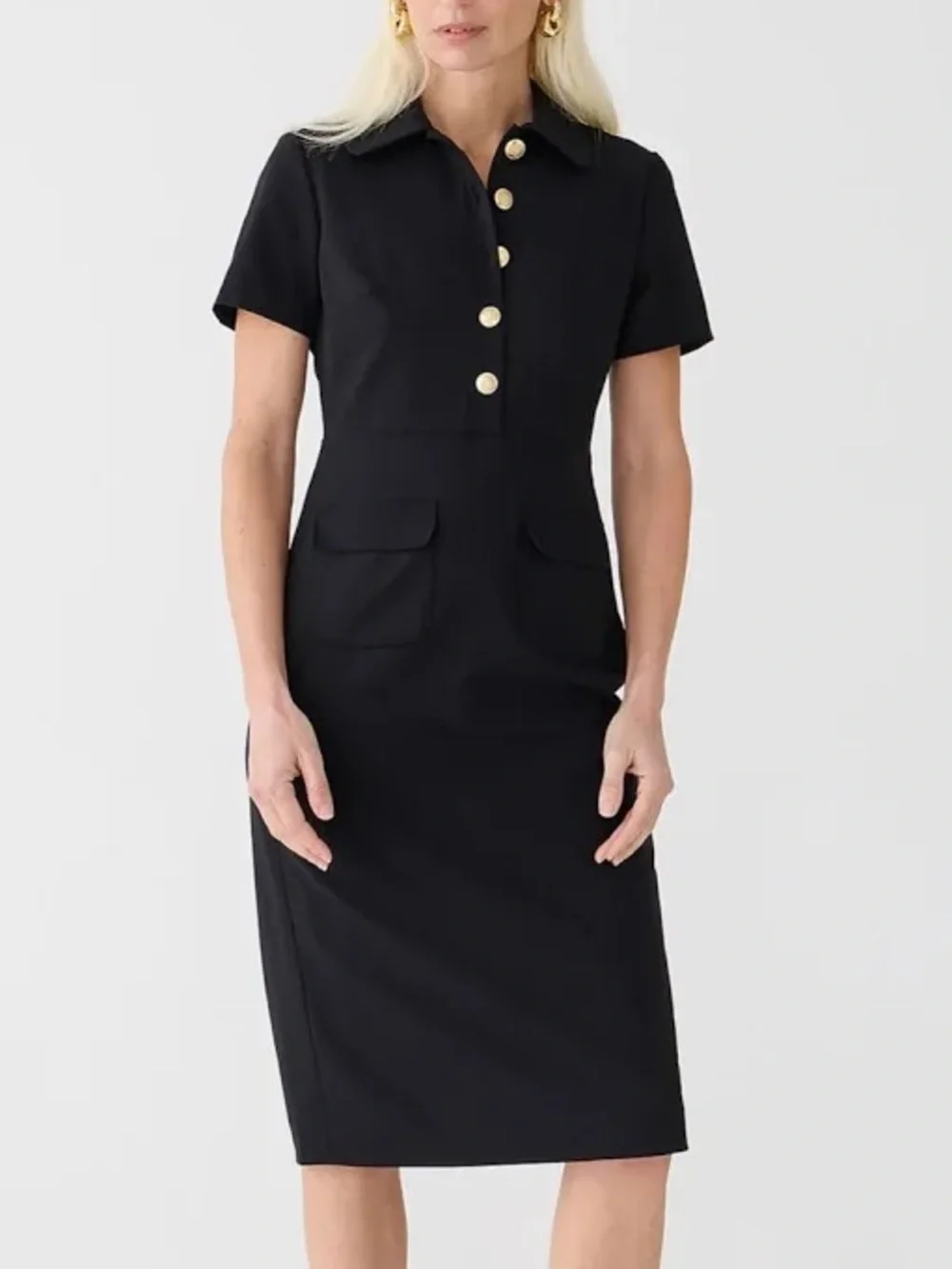 NWT J. CREW Collared Sheath Dress in Black Bi-Stretch Wool Blend